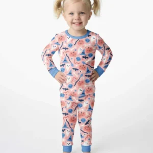 Pastel Pumpkins Skulls And Witch Craft Bamboo Two Piece Long Sleeve Pajama Set