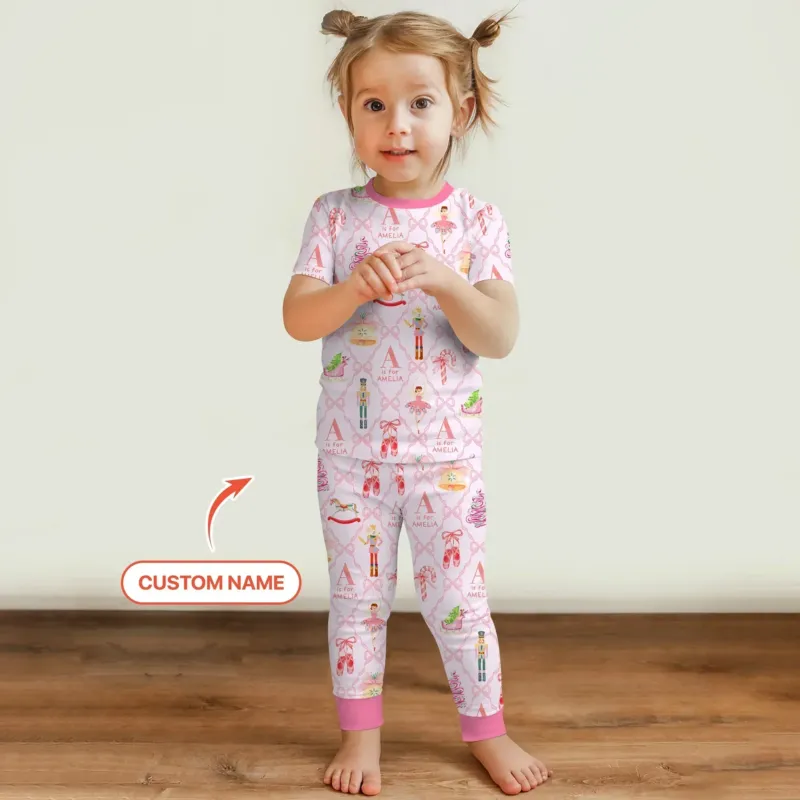Nutcracker Sweet Dreams Custom Name Two Piece Short Sleeve Pajama Set , Nutcracker Sweet Dreams Custom Name Two Piece Short Sleeve Pajama Set - 12-18M
