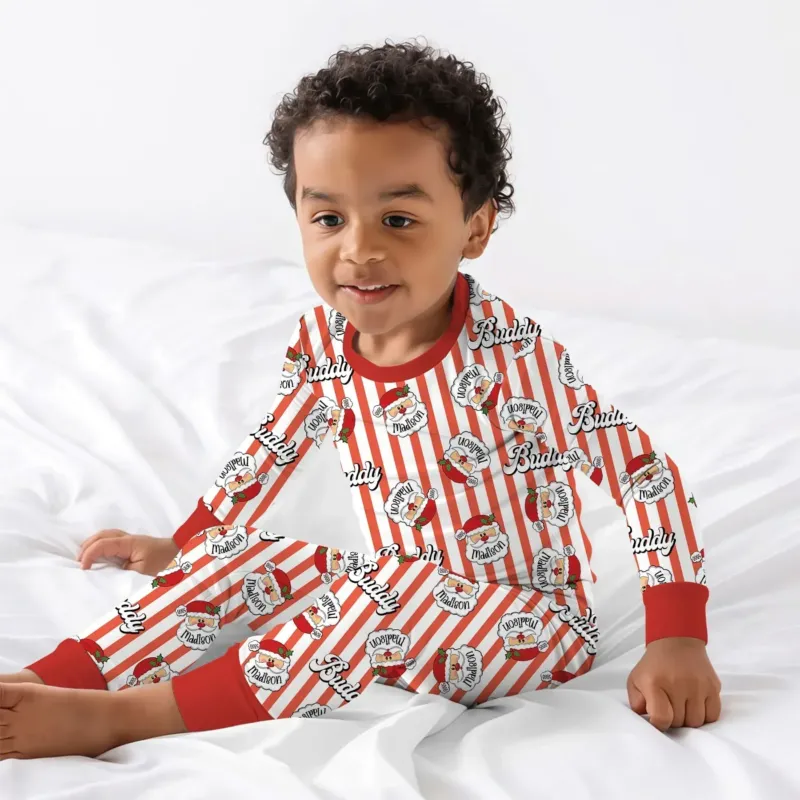 Christmas Santa Claus Custom Name Buddy Bamboo Two Piece Long Sleeve Pajama Set