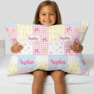 Custom Name Sweet Patchwork Bamboo Pillow Case