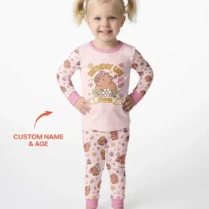 Personalized Capy Birthday Girl Bamboo Two Piece Long Sleeve Pajama Set