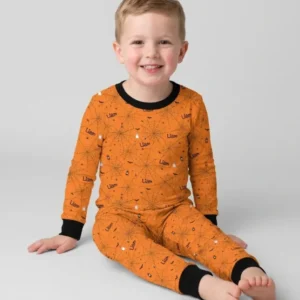 Spooky Spider Web Halloween Custom Name Bamboo Two Piece Long Sleeve Pajama Set