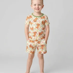 Dachshund Blooms Family Matching Bamboo Two Piece Short Sleeve Shorts Pajama Set