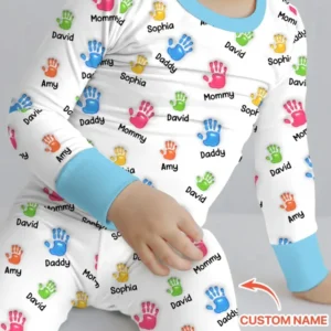 First Mother Day - Handprints Bamboo Two Piece Long Sleeve Pajama Set