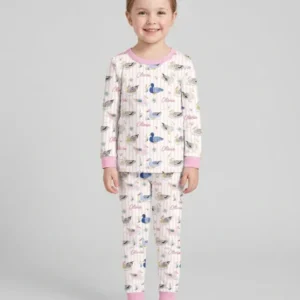 Whimsical Duck Custom Name Bamboo Two Piece Long Sleeve Pajama Set