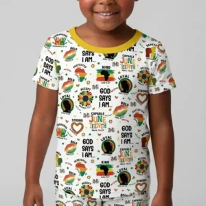 God Says I Am Juneteenth Bamboo Two Piece Short Sleeve Shorts Pajama Set