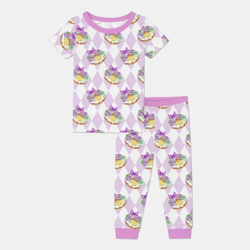Mardi Gras Donut Bamboo Two Piece Short Sleeve Pajama Set