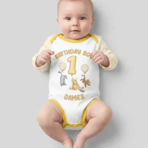 Little Bear Birthday Custom Name And Age Balloon Bamboo Bodysuit