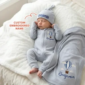 Personalized First Journey Embroidered Ribbed Bamboo Welcome Home Bundle