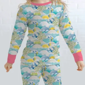 Coastal Road Trip Waves Surf Bamboo Two Piece Long Sleeve Pajama Set