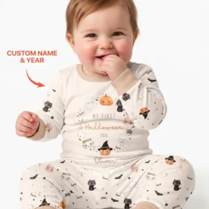 Personalised Baby First Halloween Bamboo Two Piece Long Sleeve Pajama Set