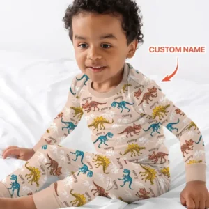 Custom Name Dino Bones Parade Bamboo Two Piece Long Sleeve Pajama Set
