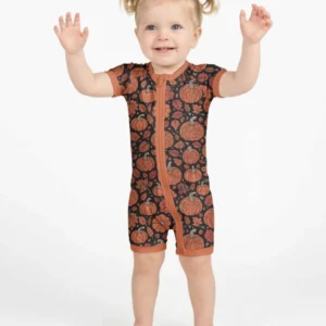Retro Halloween Pumpkins Bamboo Shorty Zippy