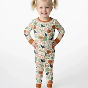 Country Crows with Mums and Pumpkins Bamboo Two Piece Long Sleeve Pajama Set