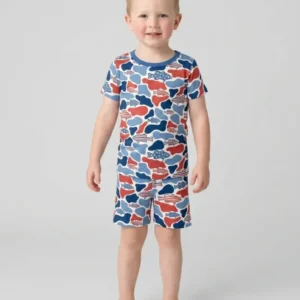 Reel America Daddy & Me Matching Bamboo Two Piece Short Sleeve Shorts Pajama Set
