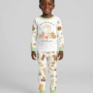 Personalized Farm Animals When I Wake Up I Will Be Birthday Bamboo Two Piece Long Sleeve Pajama Set