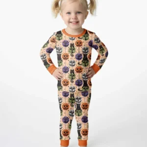 Groovy Halloween Disco Cat Bamboo Two Piece Long Sleeve Pajama Set