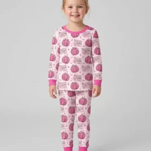 We Wear Pink Pumpkin Mommy & Me Matching Bamboo Two Piece Long Sleeve Pajama Set