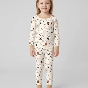 Ghost Cat Vintage Halloween Bamboo Two Piece Long Sleeve Pajama Set