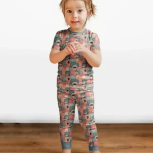 Cute Monster Crowd Bamboo Two Piece Short Sleeve Pajama Set