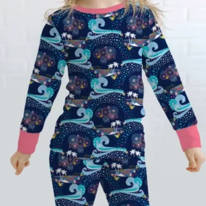 Starlit Surf Celebration Bamboo Two Piece Long Sleeve Pajama Set