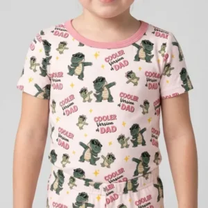 Cool Dino Daddy & Me Matching Bamboo Two Piece Short Sleeve Shorts Pajama Set