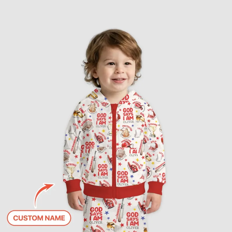 Baseball God Says I Am Custom Name Bamboo Zip Hoodie