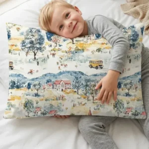 Whimsical Watercolor School Village Bamboo Pillow Case