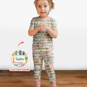 Personalized Book Lover Bamboo Two Piece Short Sleeve Pajama Set