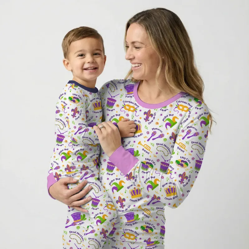 Mardi Gras Family Matching Custom Bamboo Women Pajama Set