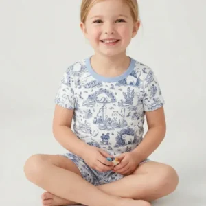 Toile Cats Bamboo Two Piece Short Sleeve Shorts Pajama Set