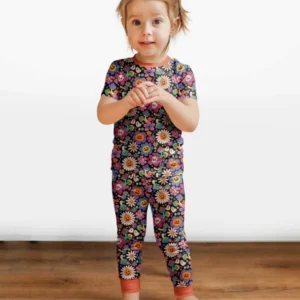 Halloween Flowers Bamboo Two Piece Short Sleeve Pajama Set