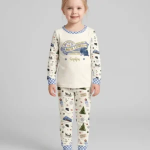 Custom Name North Pole Adventure Bamboo Two Piece Long Sleeve Pajama Set