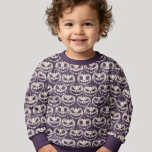 Retro Halloween Jack-O-Lantern Spooky Faces Bamboo Crewneck Sweatshirt