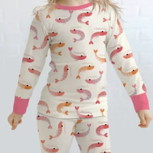 Sweet Shrimp Parade Bamboo Two Piece Long Sleeve Pajama Set