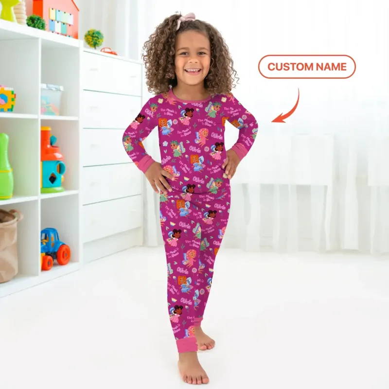 Custom Name Little Garden Fairy Bamboo Two Piece Long Sleeve Pajama Set