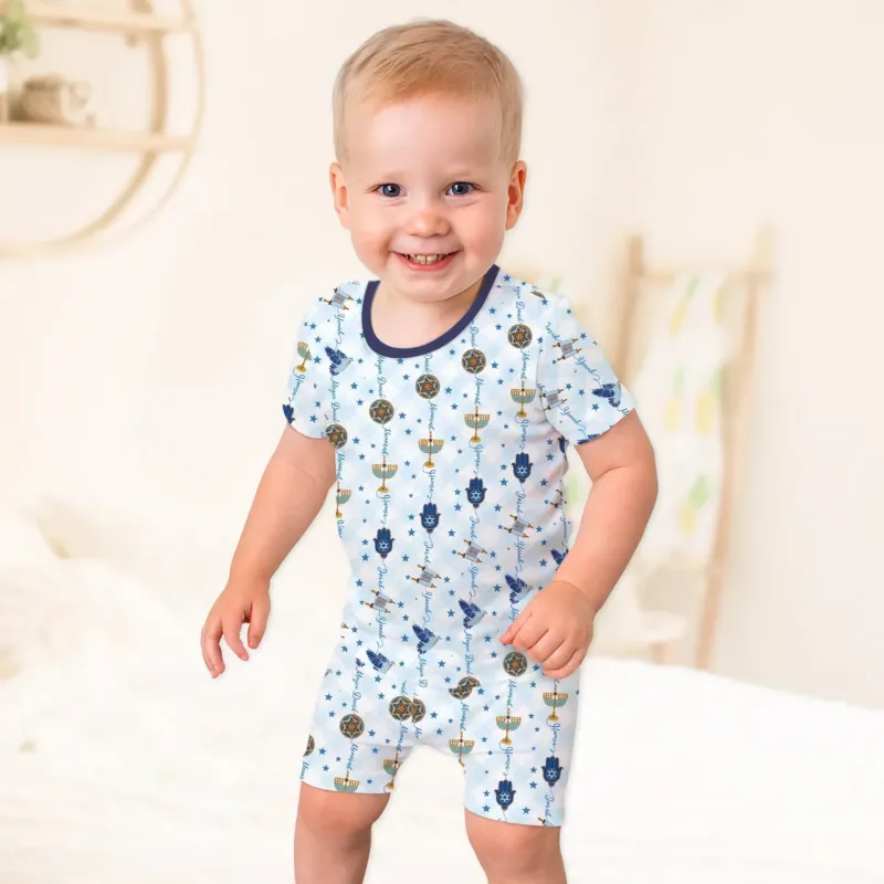 Hanukkah Festival Matching Family Bamboo Two Piece Short Sleeve Shorts Pajama Set