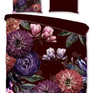 Descanso Satin Duvet Cover "Bloomie" - Bordeaux - Dubbele instopflap