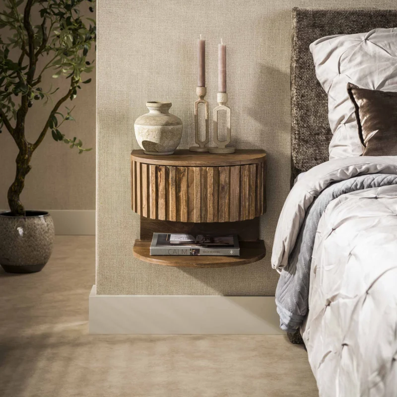 Nachttisch Ridge shelve schwebend 1 Schublade / Massiv Mango sand