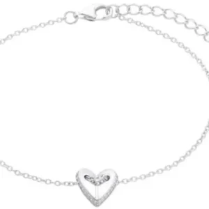 Silberfarbenes Armband mit Herzanhänger, feine Gliederkette