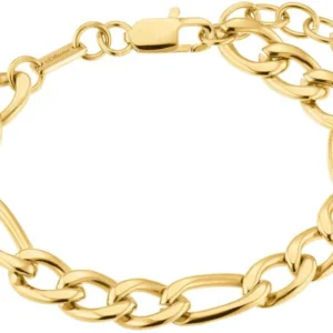 Goldfarbenes Figaroarmband mit Gliedern und Karabinerverschluss, s.Oliver Jewelry.