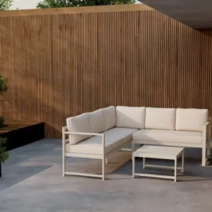 Garten Loungeset Nadi – 3-teilig mit Tisch in Beige aus Aluminium & Polyester