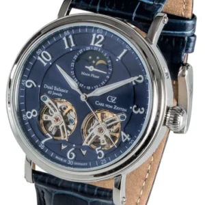 Herrenarmbanduhr mit blauem Zifferblatt, silbernem Gehäuse und Lederarmband, Automatik