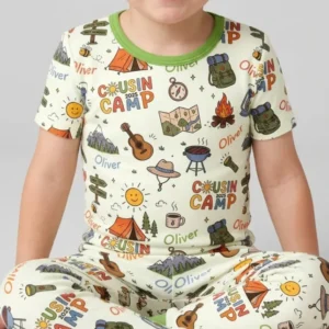 Custom Name Cousin Camp 2026 Bamboo Two Piece Short Sleeve Pajama Set