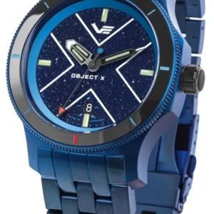 Herrenarmbanduhr mit blauem Metallband, blauem Zifferblatt mit Leuchtmarkierungen