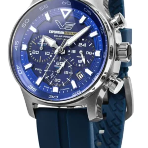Vostok Europe Herrenuhr, Solar-Chronograph mit blauem Zifferblatt und Silikonarmband