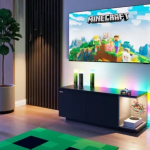 Minecraft Lowboard „BlockBase“ – mit Türen, Konsole-Fach & LED-Element