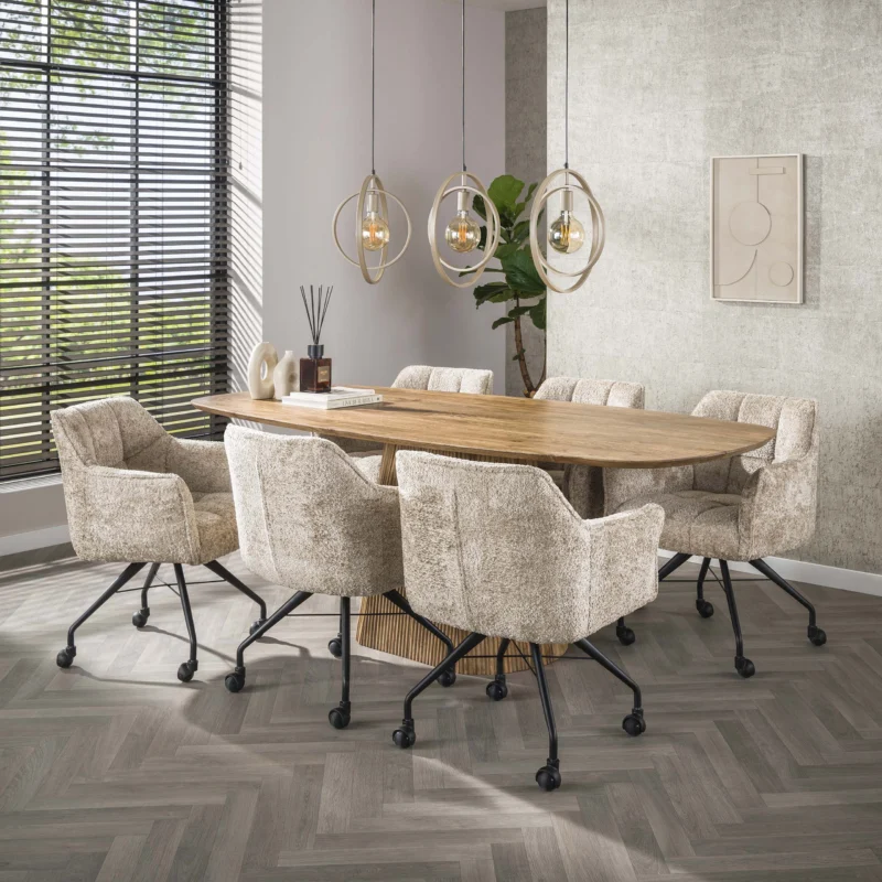 WAVE Centro Esstisch dänisch oval 215cm / Massiv Mango sand