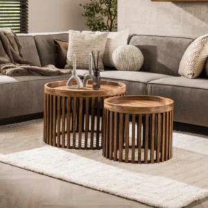 Couchtisch Marula - 2er Set aus Mangoholz mit sandfarbenem Finish