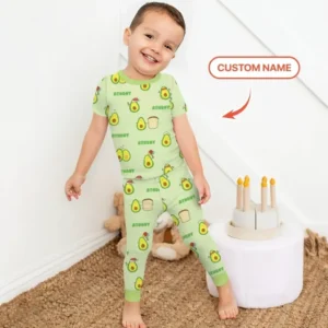 Custom Name Cute Avocado Bamboo Two Piece Short Sleeve Pajama Set